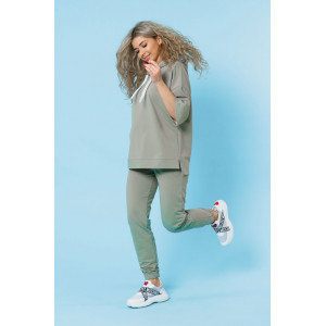 Костюм двойка женский 866 футер с лайкрой (р-ры: 44-58) светлая олива