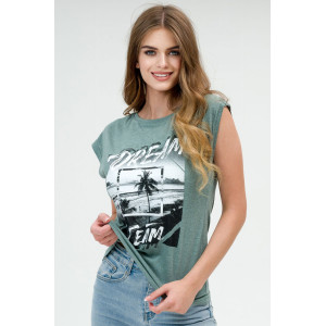 Футболка женская "Гавайи" А-4750 кулирка (р-ры: 42-54) хаки