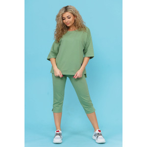 Костюм двойка женский 870 футер с лайкрой (р-ры: 44-58) олива