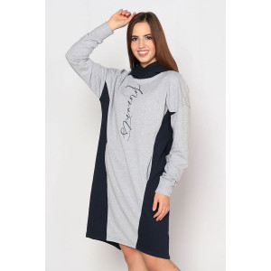 Платье женское "Граффити" футер (р-ры: 44-58) серый меланж-темно-синий
