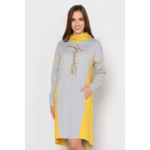 Платье женское "Граффити" футер (р-ры: 44-58) серый меланж-горчица