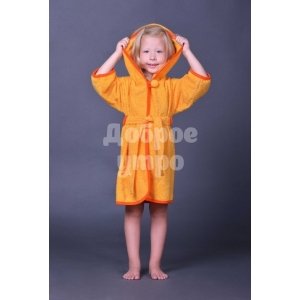 Халат детский махровый "Звери" с капюшоном оранжевый