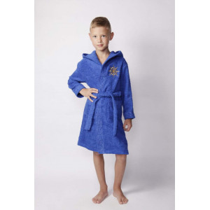 Халат детский махровый с капюшоном и вышивкой "Стиляги" для мальчика (р-ры: 32-42) синий