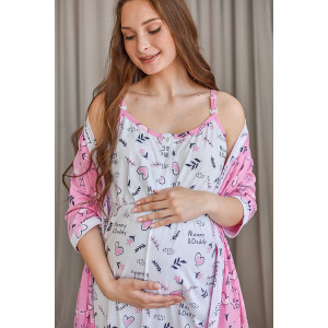 Пеньюар двойка для беременных 1737-К "Скоро мама" кулирка (р-ры: 44-54) ярко-розовый