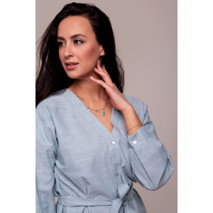 Рубашка женская №240BLU лен (последний размер) голубой 42,48