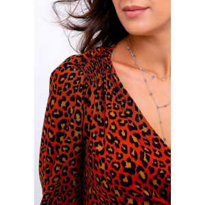 Блузка женская №319BRN штапель (р-ры: 44-52) терракотовый леопард