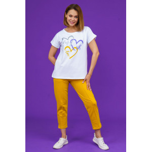 Костюм двойка женский 874 кулирка с лайкрой пенье+футер с лайкрой 2-х нитка (р-ры: 46-58) горчица