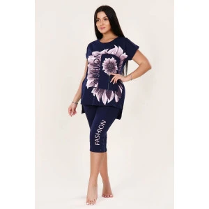 Костюм двойка женский 397 "Fashion Flower" кулирка (р-ры: 46-60) темно-синий Костюм двойка женский 397 "Fashion Flower" кулирка (р-ры: 46-60) темно-синий