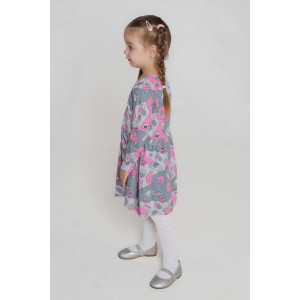 Платье детское "Сафина" 30310 кулирка (р-ры: 98-128) серый+розовый