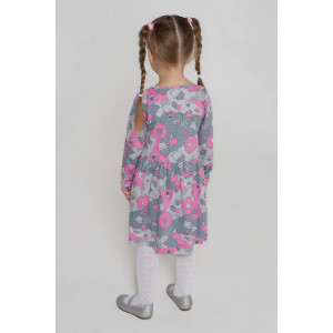 Платье детское "Сафина" 30310 кулирка (р-ры: 98-128) серый+розовый