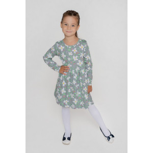 Платье детское "Сафина" 30310 кулирка (р-ры: 98-128) серый+белый