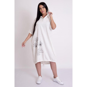 Платье-туника женское "Одуванчики Б" лен (последний размер) белый 52-54