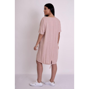 Платье-туника женское "Сердца Р" лен (последний размер) розовый 52-54