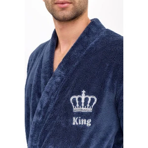 Халат мужской "King" велсофт (р-ры: 48-62) темно-синий Халат мужской "King" велсофт (р-ры: 48-62) темно-синий