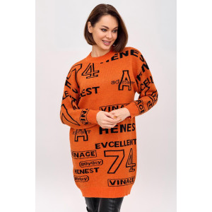 Платье-туника женское "Ретро О" вязаное полотно (р-ры: 44-54) оранжевый