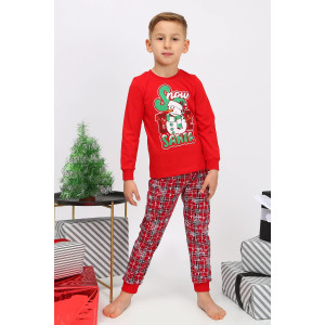 Пижама детская "Чудо-6" кулирка (р-ры: 86-140) красный+снеговик