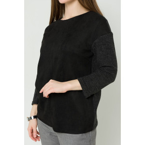 Пуловер женский ODIS-ПЛ15Ч трикотаж+замша (р-ры: 44-52) черный