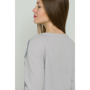 Пуловер женский ODIS-ПЛ15СЕ трикотаж+замша (р-ры: 44-52) серый