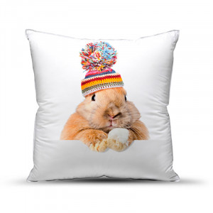 Подушка декоративная с фотопечатью "Кролик в шапке"