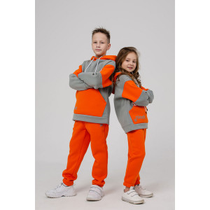 Костюм двойка детский для мальчика 886Д футер 3-х нитка с начесом пенье (р-ры: 32-42) серый-оранжевый
