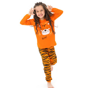Пижама детская "Полосатик" футер (р-ры: 92-134) оранжевый