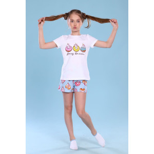 Пижама детская "Единороги" кулирка с лайкрой (р-ры: 116-140) белый+голубой