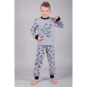 Пижама детская "Бэтс" футер с начесом (р-ры: 104-128) серый