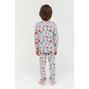 Пижама детская "Суперзавры" футер с начесом (р-ры: 92-134) меланжево-серый