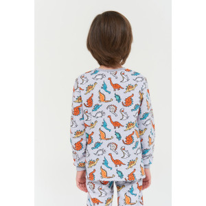 Пижама детская "Суперзавры" футер с начесом (р-ры: 92-134) меланжево-серый
