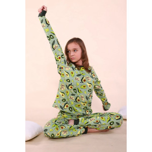 Пижама детская "Оливия" футер 2-х нитка с начесом (р-ры: 134-164) зеленый