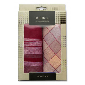 Мужские носовые платки "Etnica" Пд67 в подарочной коробке бордовый - 2 шт.