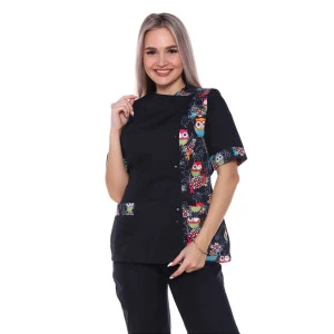 Костюм медицинский женский "Моника" тиси (р-ры: 40-54) черный совы Костюм медицинский женский "Моника" тиси (р-ры: 40-54) черный совы