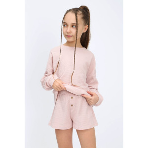 Костюм двойка детский "Малинка-2" кашкорсе вафля (р-ры: 134-164) пудра