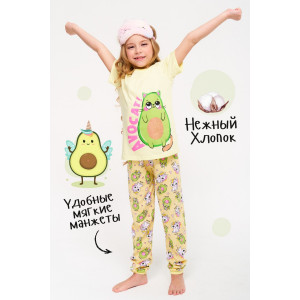 Пижама детская "Котофрукт" трикотаж (р-ры: 92-134) желтый