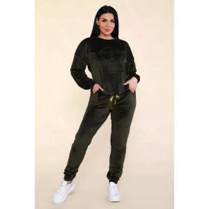Костюм двойка женский 635м "QUEEN BEE" велюр стрейч (р-ры: 46-56) хаки