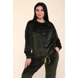Костюм двойка женский 635м "QUEEN BEE" велюр стрейч (р-ры: 46-56) хаки