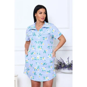 Халат-рубашка женский 890-1 кулирка (р-ры: 46-60) ромашки Халат-рубашка женский 890-1 кулирка (р-ры: 46-60) ромашки