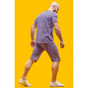 Костюм двойка мужской 2242 "Леопард" (шорты) трикотаж (р-ры: 42-60) фиолетовый