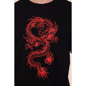 Футболка мужская 2224 "Тату Дракона-4" кулирка (р-ры: 48-62) черный+красный дракон
