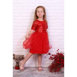 Платье детское "Огонёк 1" кулирка+пайетки (последний размер) красный 134,140