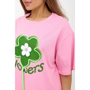 Футболка женская "Flowers Р" трикотаж (р-ры: 48-52) розовый Футболка женская "Flowers Р" трикотаж (р-ры: 48-52) розовый