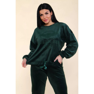 Костюм двойка женский 635 "QUEEN BEE" велюр стрейч (последний размер) изумруд 56