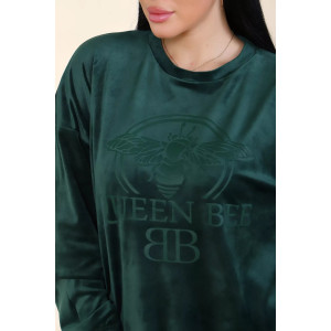 Костюм двойка женский 635 "QUEEN BEE" велюр стрейч (последний размер) изумруд 56