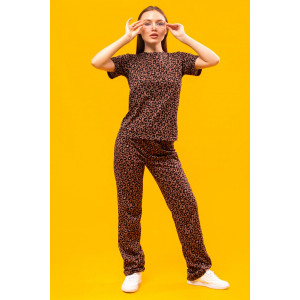 Костюм двойка женский 1429.1 "Леопард"  (брюки) кулирка (р-ры: 42-56) коричневый