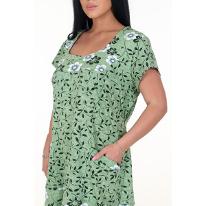 Платье женское "Вера Макси" ПлК-340 кулирка (р-ры: 62-72) зеленая рогожка и цветок