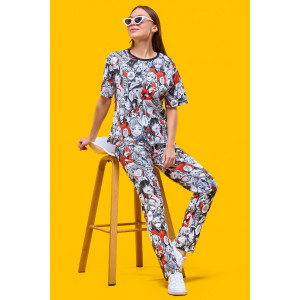 Костюм двойка женский 2394 "Аниме" (брюки) кулирка (р-ры: 42-56)