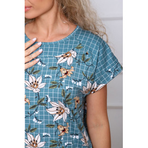 Туника женская 526 кулирка (р-ры: 48-62) зеленый-белый клетка