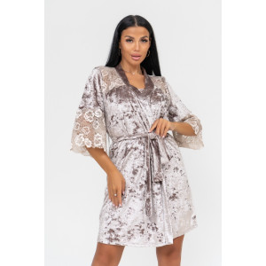 Халат женский "Юнона" мраморный бархат (последний размер) капучино 46,48