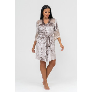 Халат женский "Юнона" мраморный бархат (последний размер) капучино 46,48