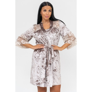 Халат женский "Юнона" мраморный бархат (последний размер) капучино 46,48